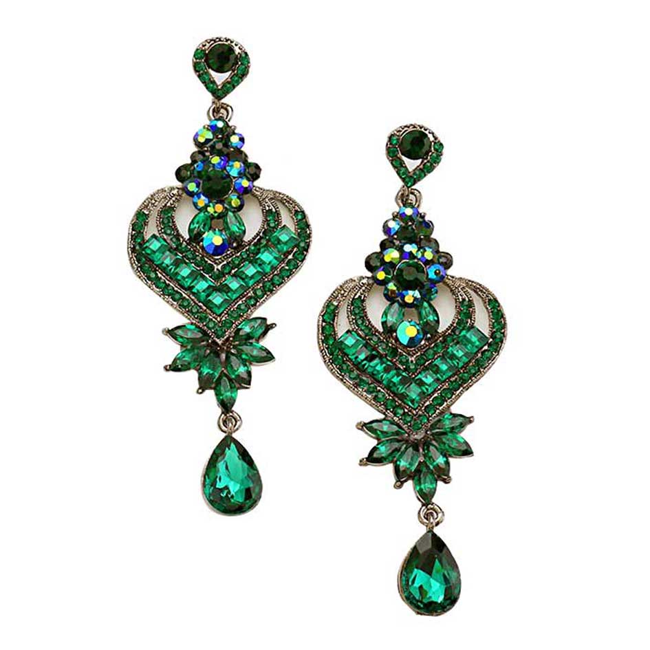 Glass Crystal Heart Teardrop Evening Earrings