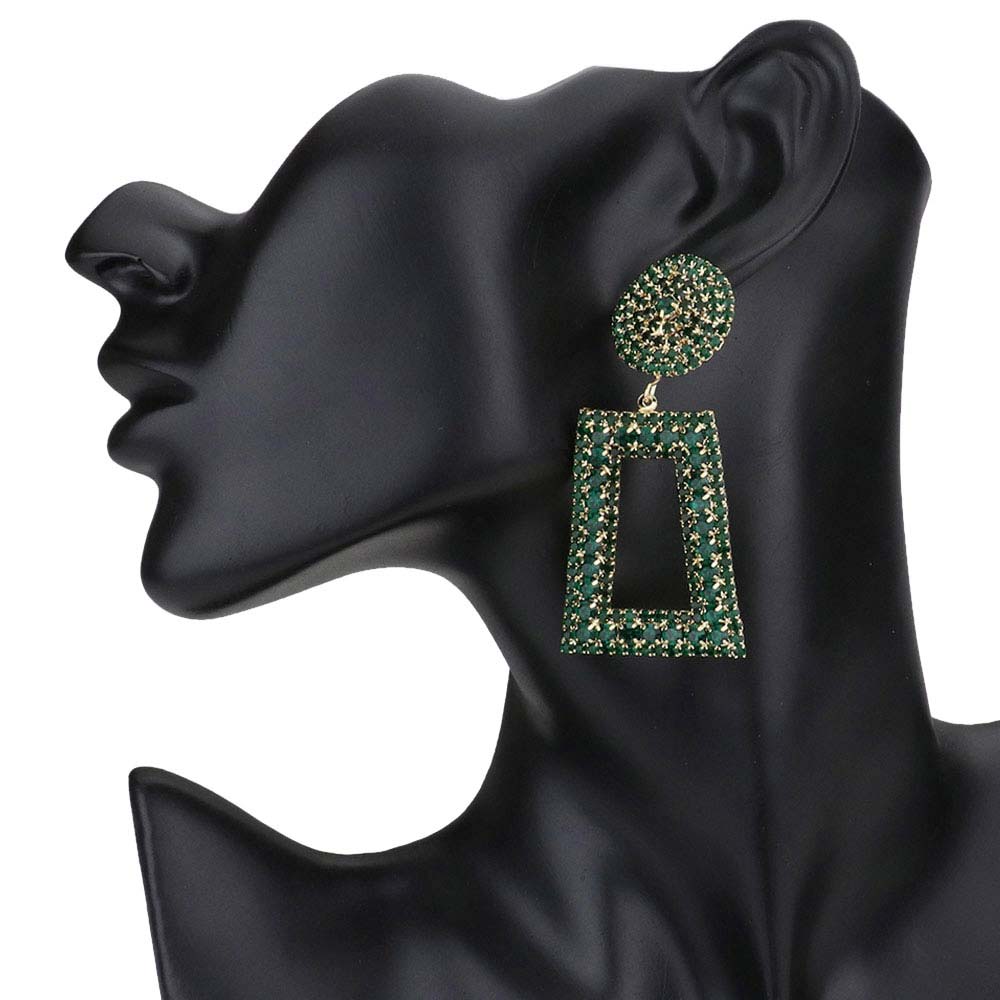 Rhinestone Pave Open Rectangle Dangle Evening Earrings