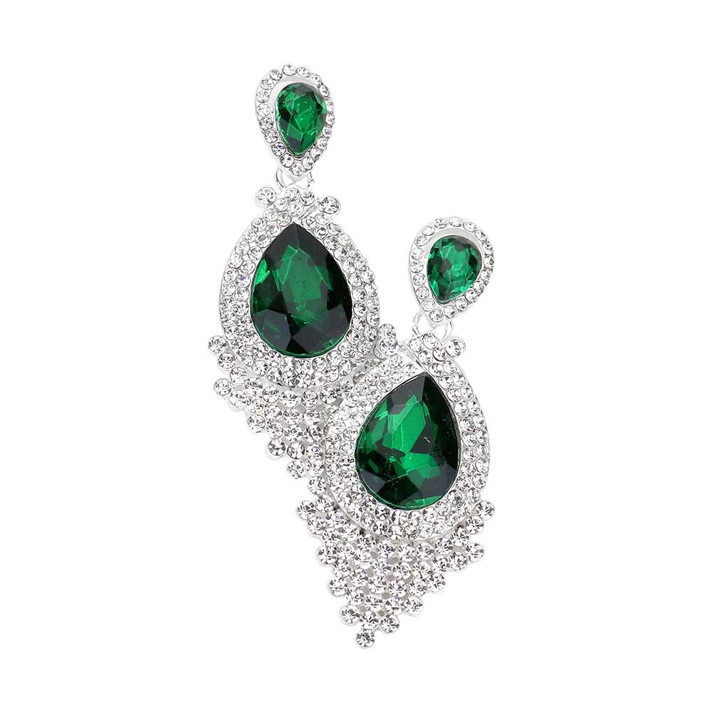 Teardrop Stone Accented Dangle Evening Earrings