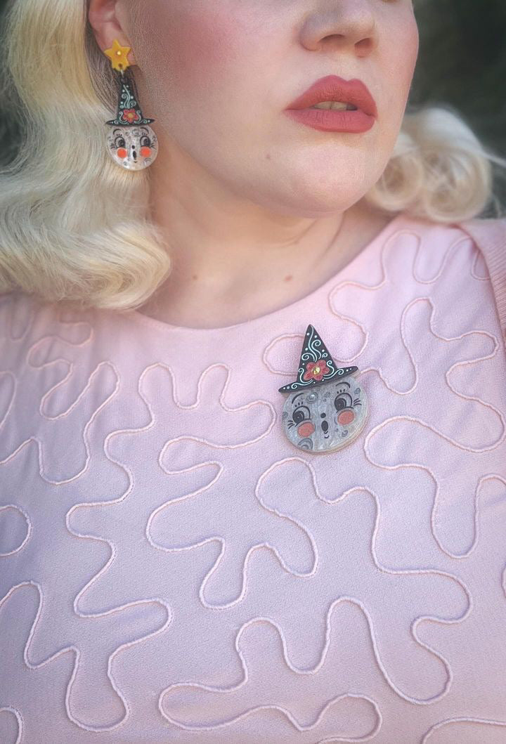 Bloomin' Luna Witch Brooch by Lipstick & Chrome — Floral Halloween Pin
