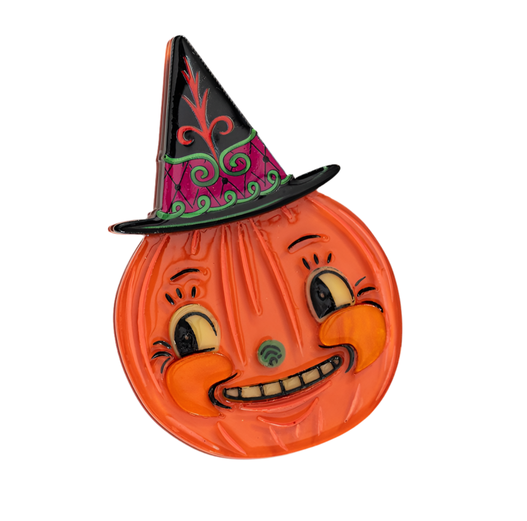 Hocus Pocus Pumpkin Brooch by Johanna Parker x Lipstick & Chrome — Folk Art Halloween Pumpkin Pin