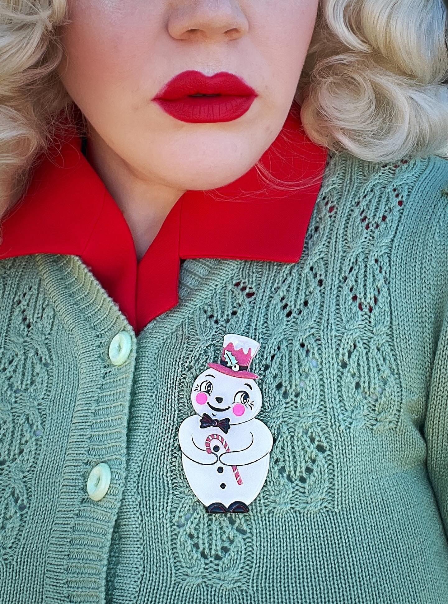 Love at Frost Sight PINK Brooch by Johanna Parker x Lipstick & Chrome — Vintage Christmas Snowman Pin