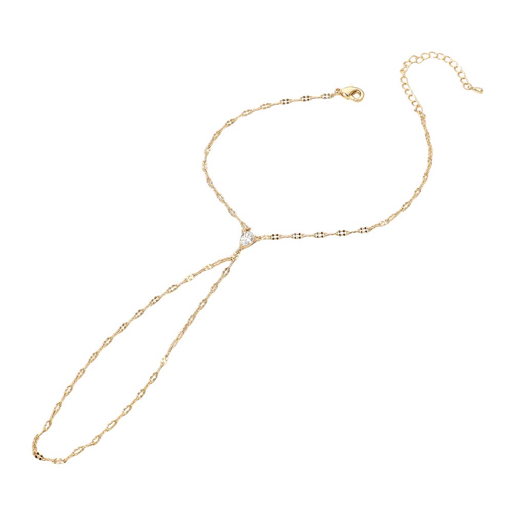 Oval Stone Accent Delicate Hand Chain Bracelet
