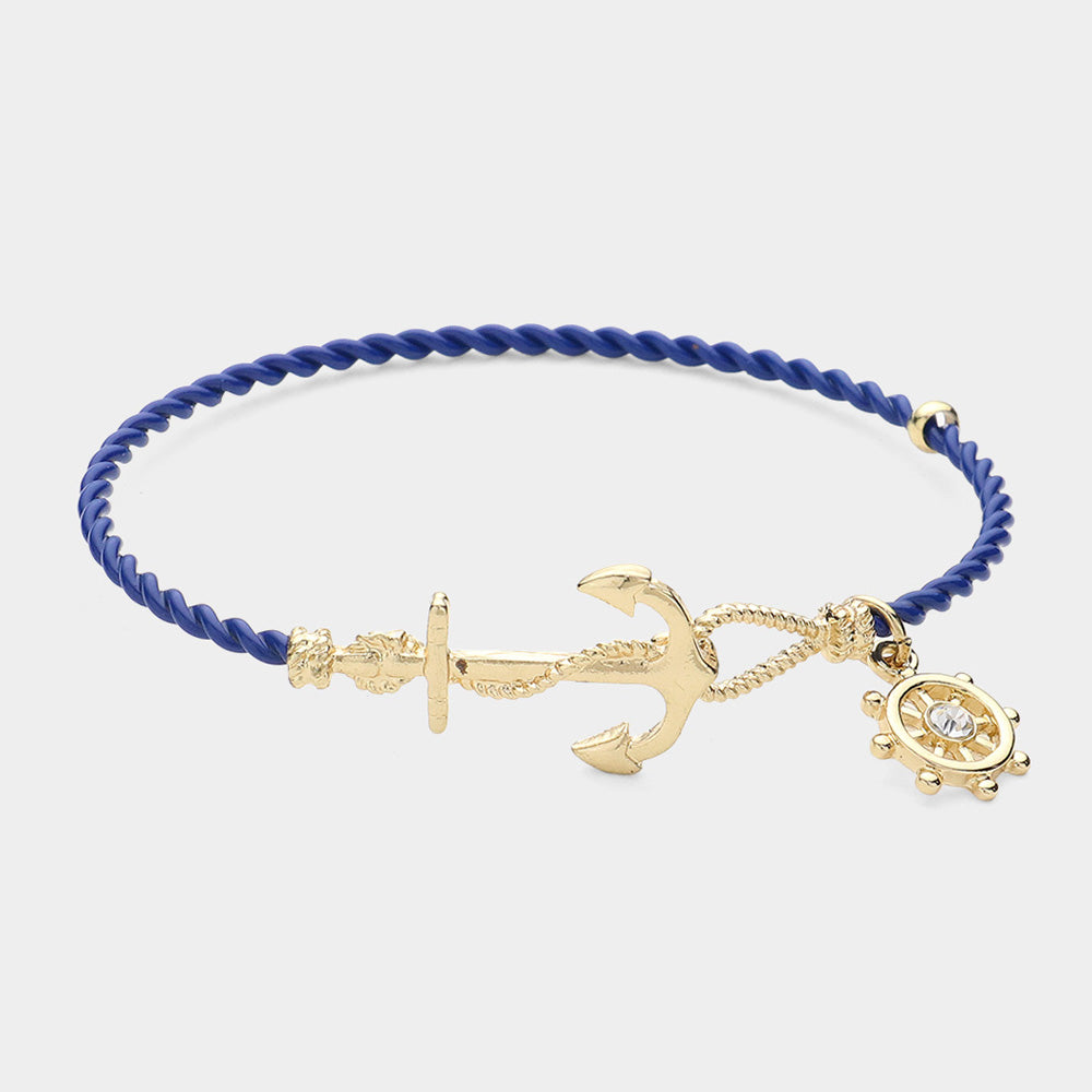 Nautical Anchor Helm Charm Hook Bracelet