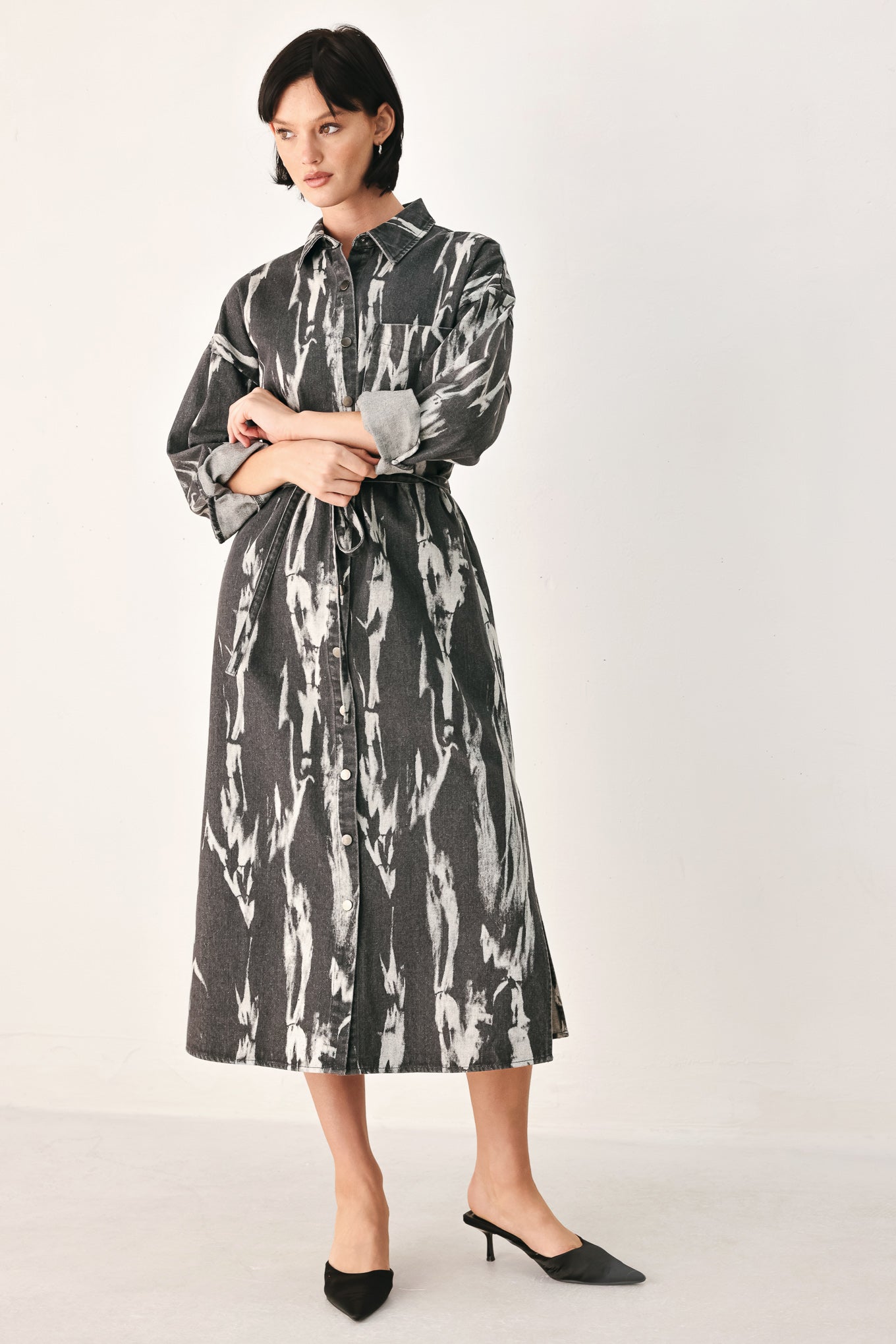 WEEKEND WANDERER GREY DENIM SHIRT DRESS