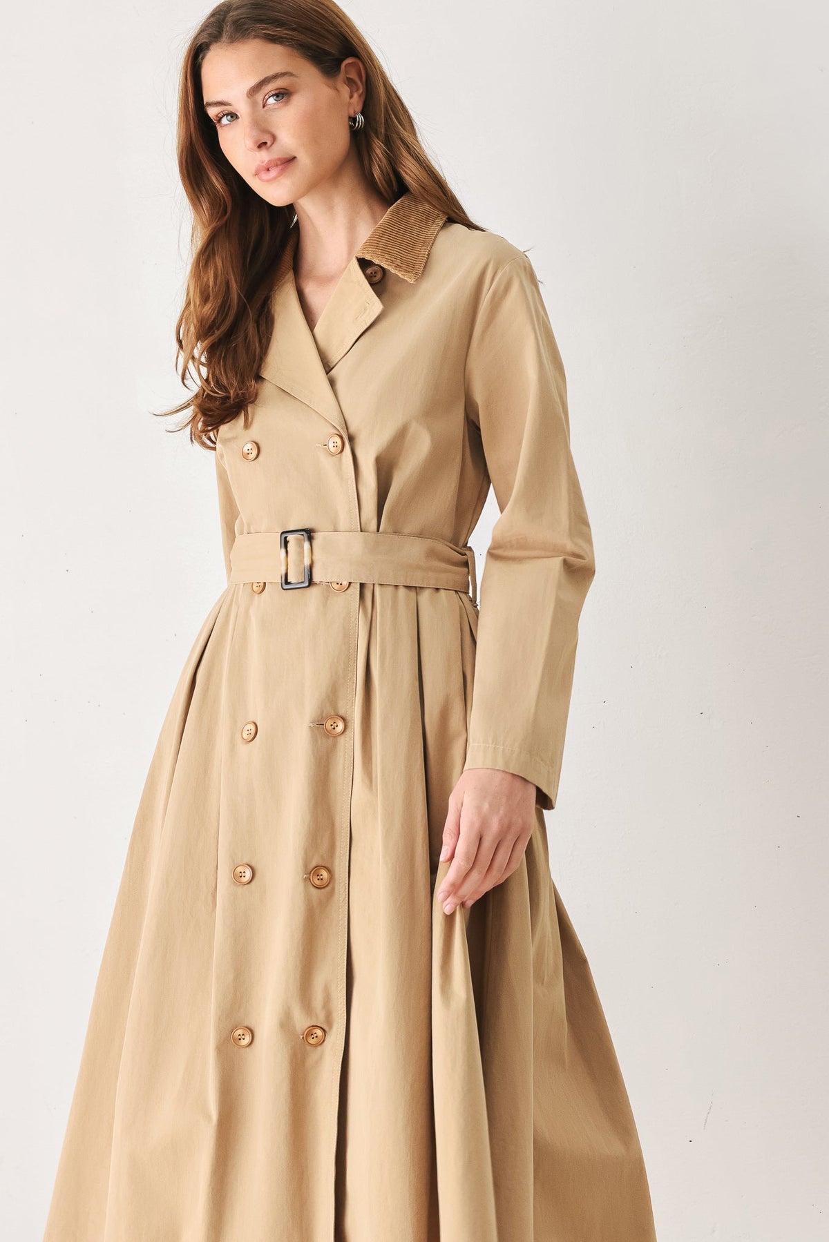 FALLING LEAVES WOVEN MIDI TRENCH COAT DRESS