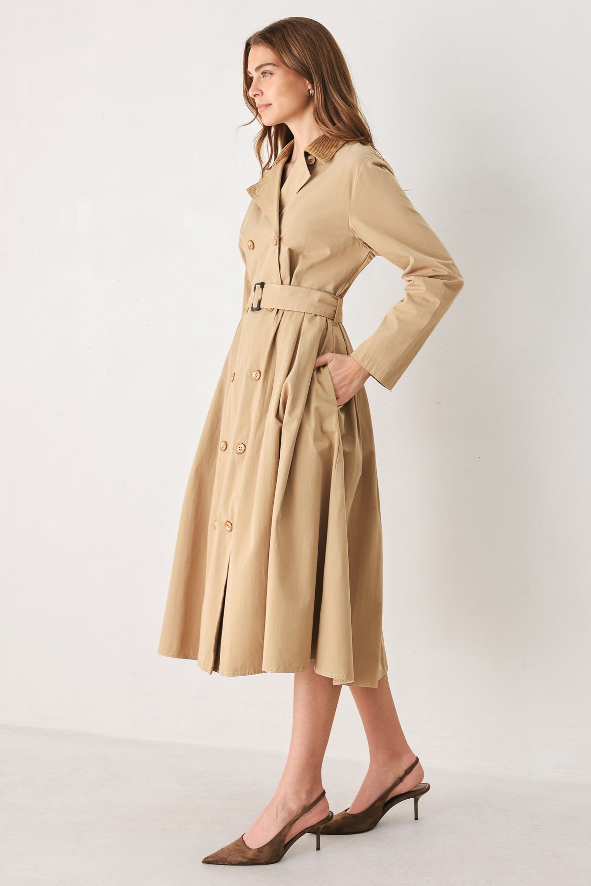FALLING LEAVES WOVEN MIDI TRENCH COAT DRESS