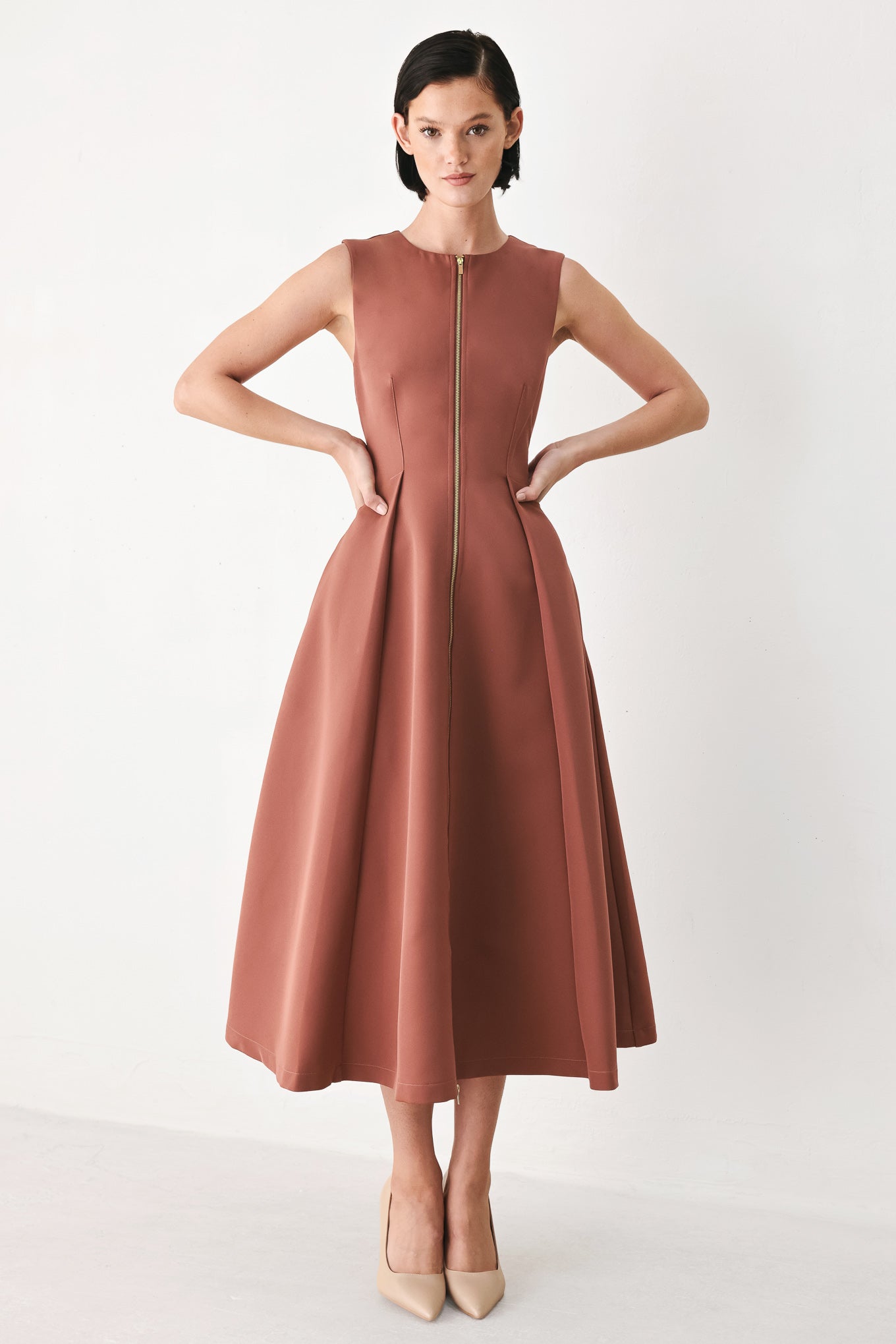CLAY MODERN SWAY WOVEN MIDI DRESS