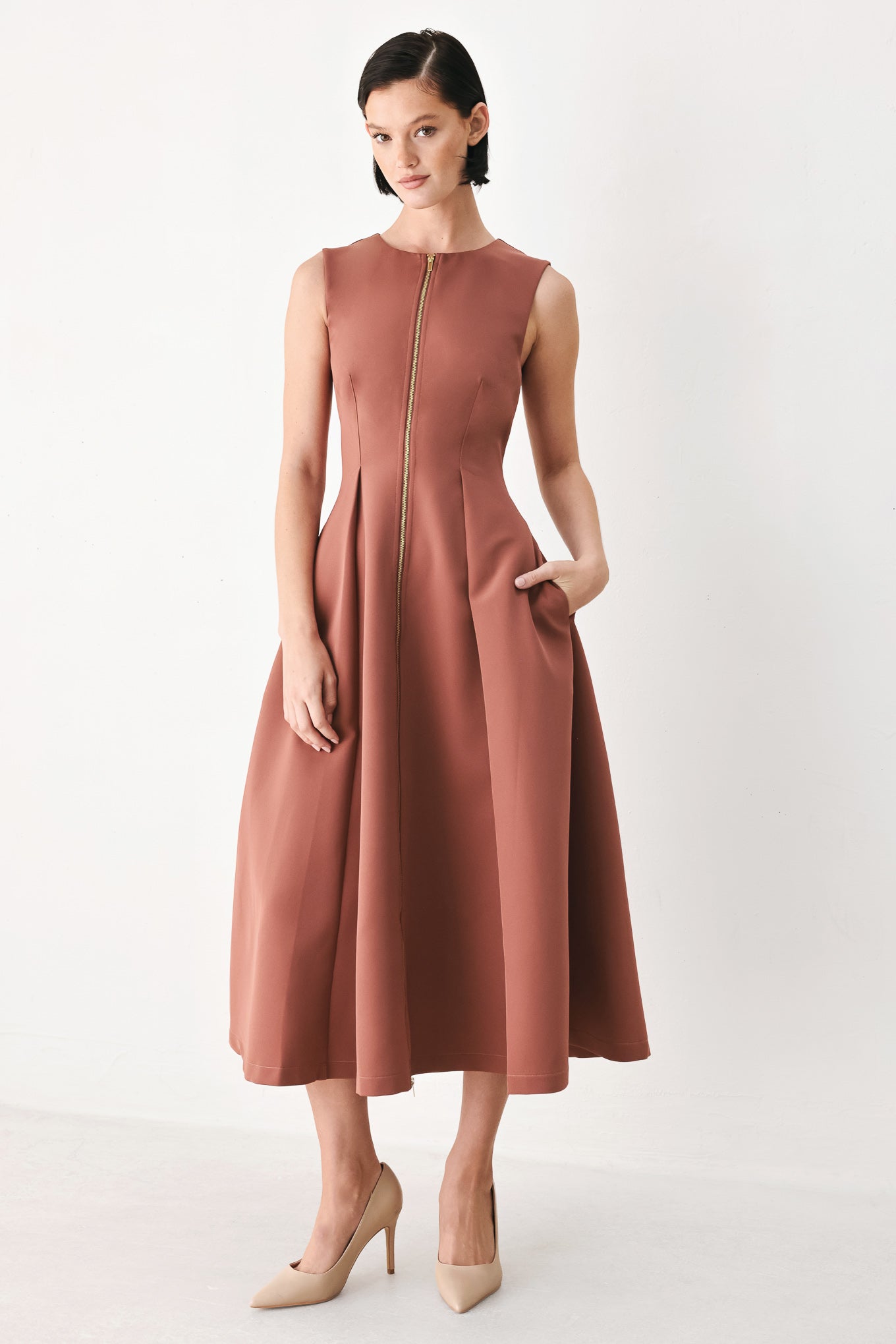 CLAY MODERN SWAY WOVEN MIDI DRESS