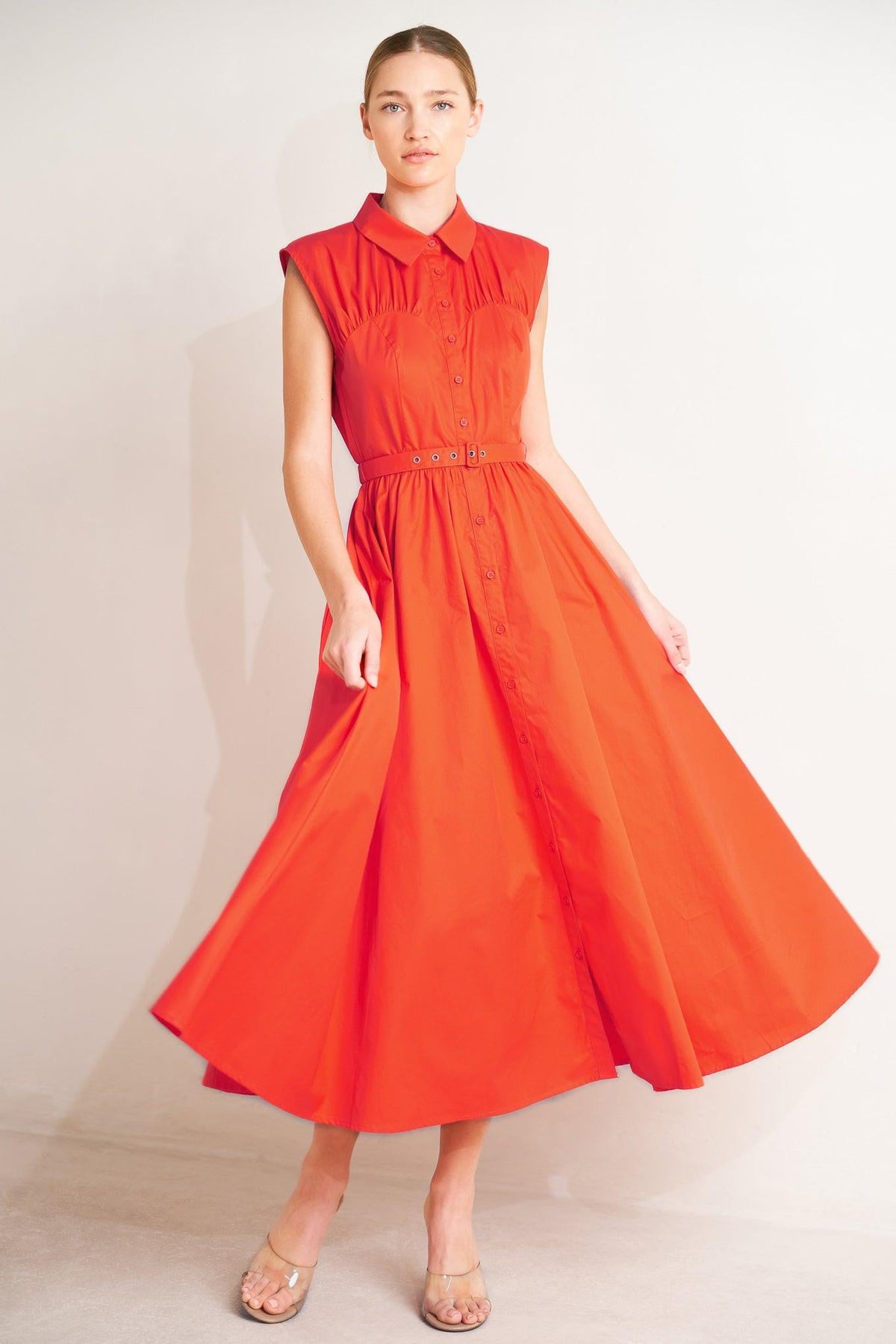 RUNWAY READY SCARLET WOVEN MIDI DRESS