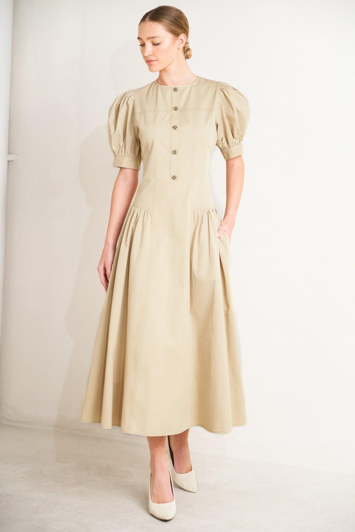 UNDERSTATED ICON WOVEN MIDI DRESS