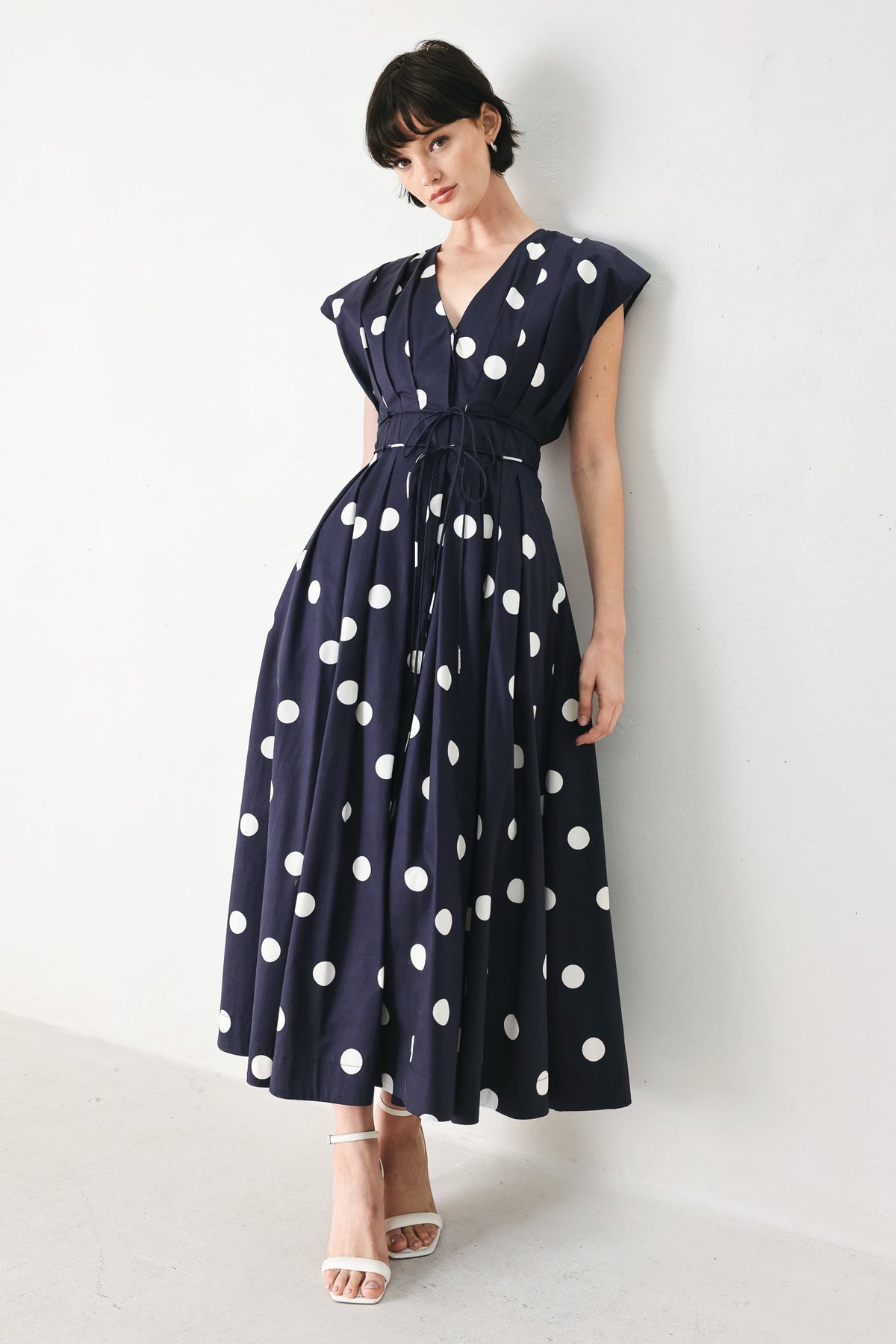 BLUE MOON DOT WOVEN MIDI DRESS