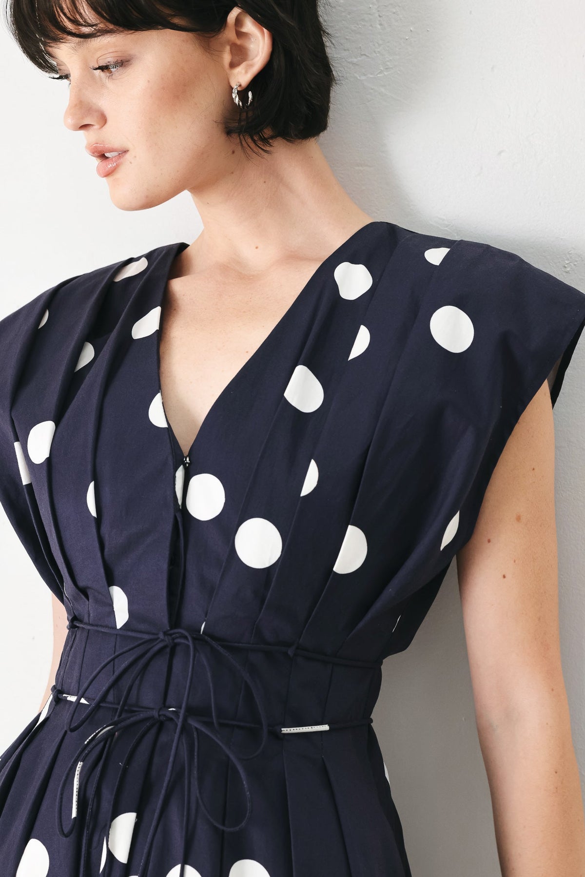 BLUE MOON DOT WOVEN MIDI DRESS