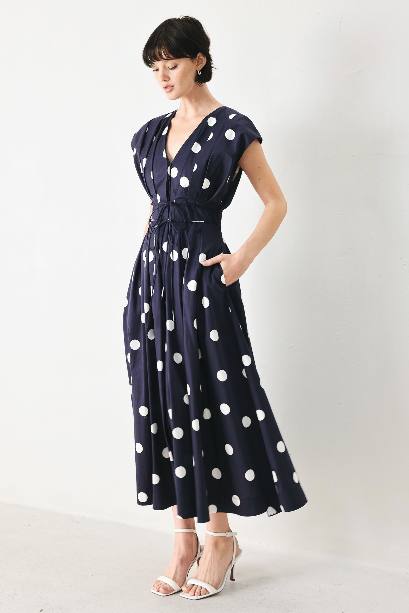 BLUE MOON DOT WOVEN MIDI DRESS