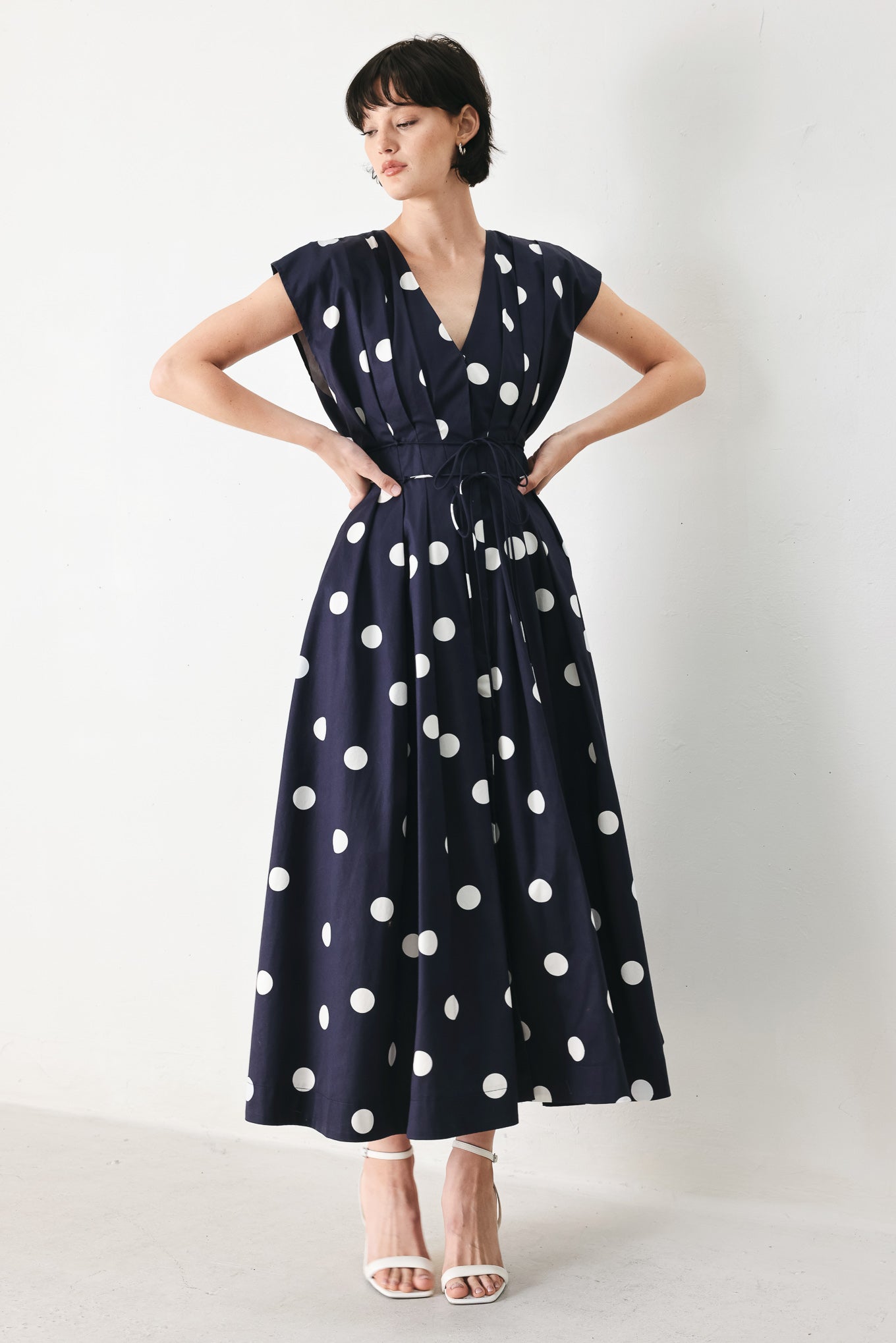 BLUE MOON DOT WOVEN MIDI DRESS