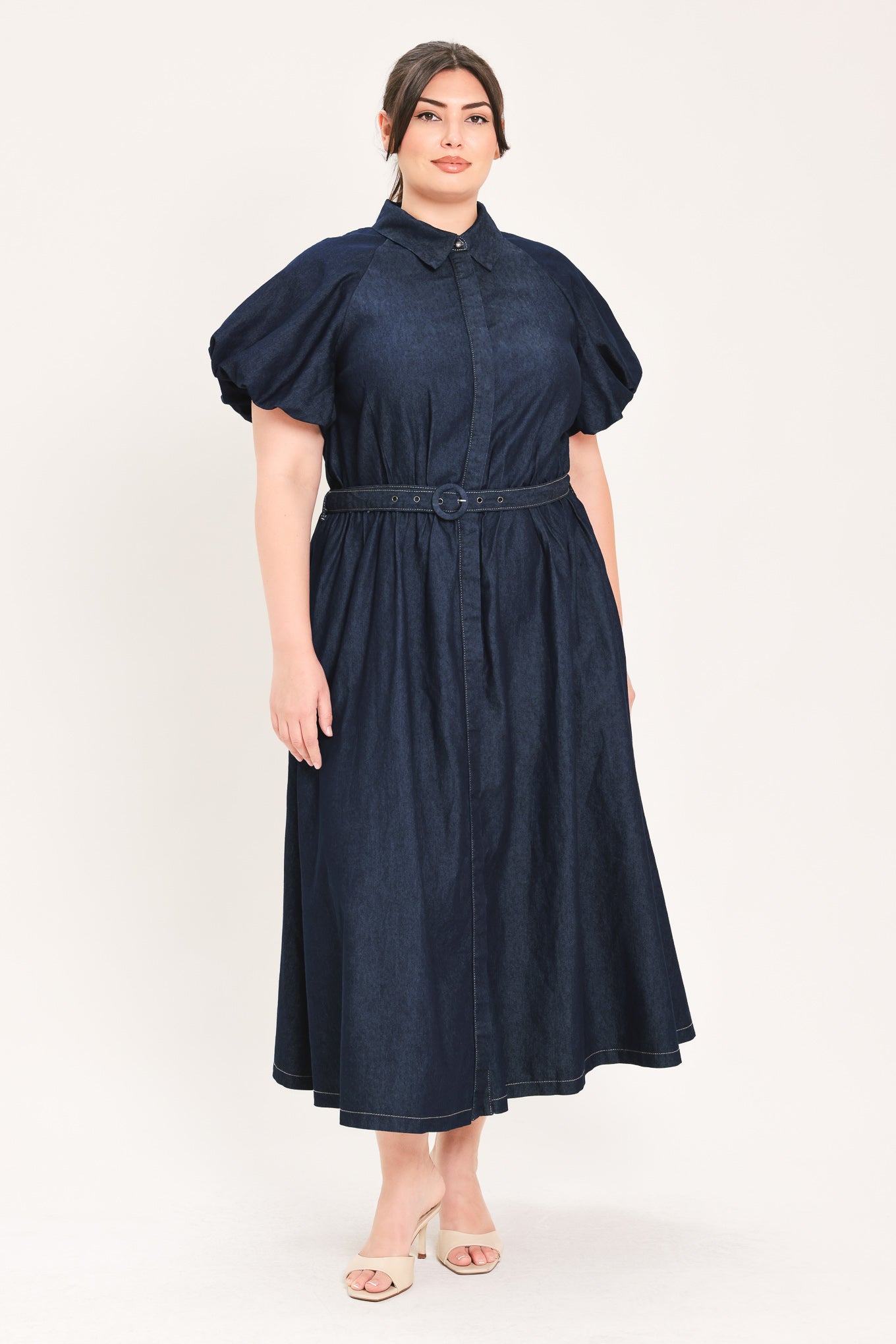 MIDNIGHT IN MANHATTAN DENIM MIDI DRESS