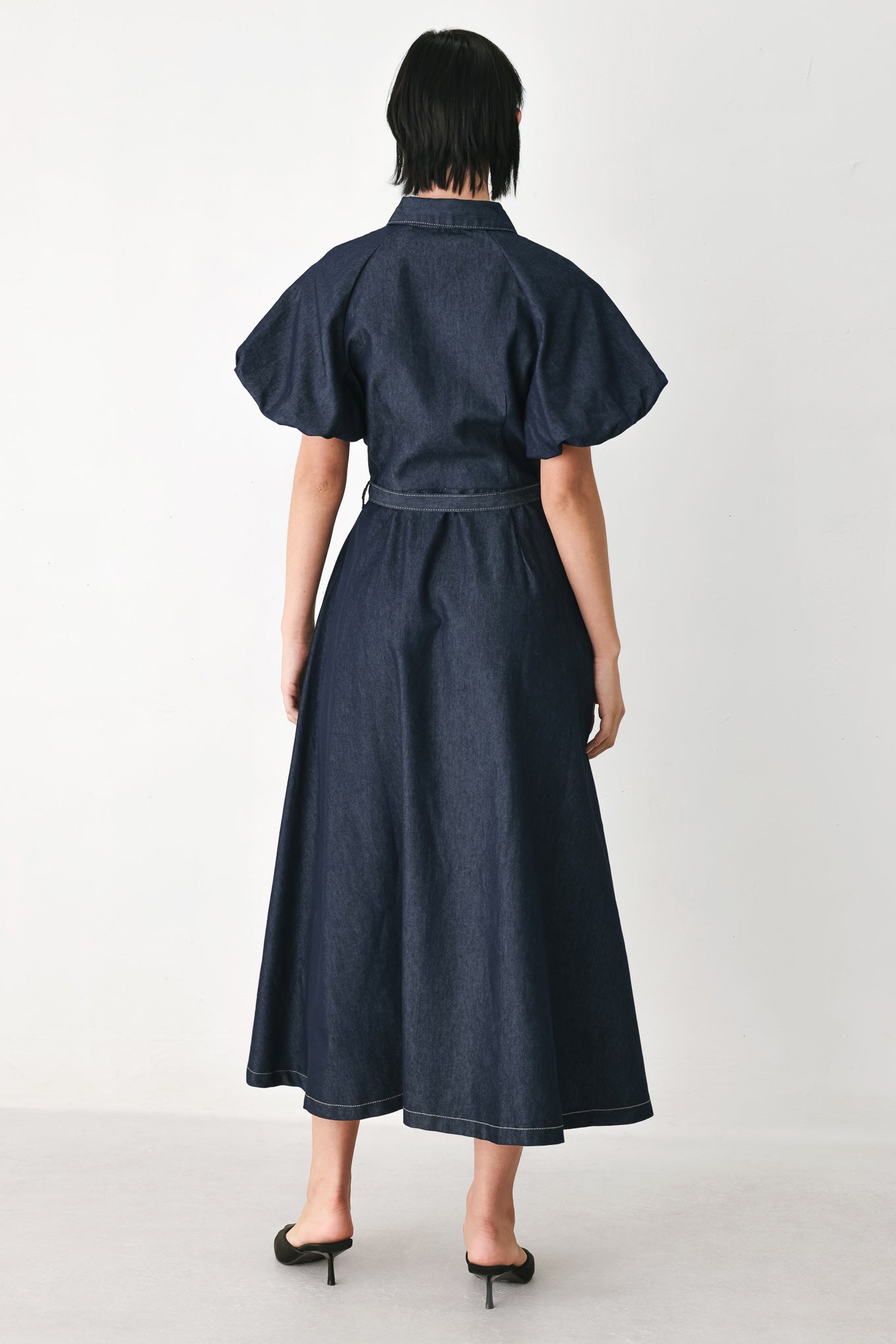 MIDNIGHT IN MANHATTAN DENIM MIDI DRESS