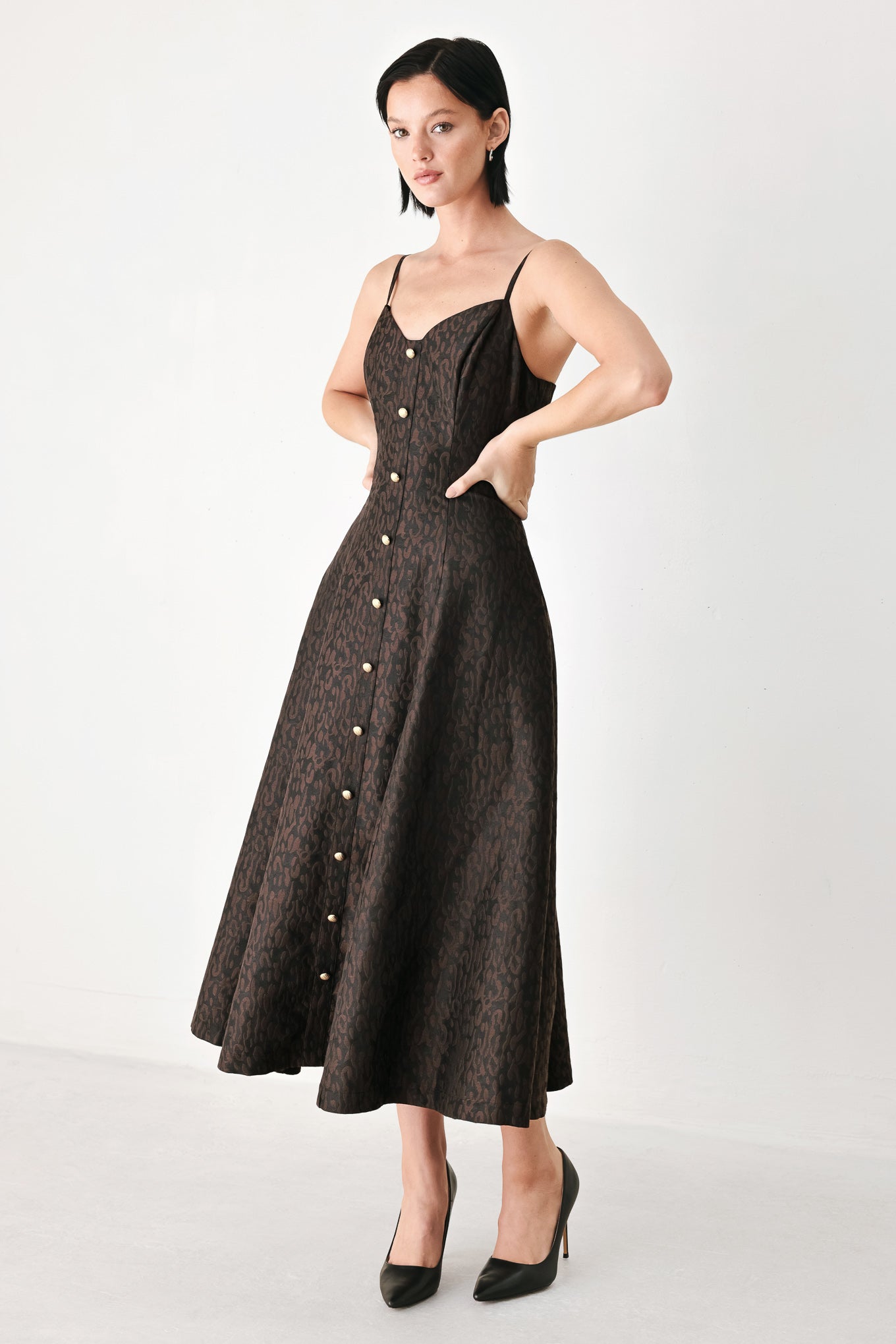 BUTTONED IN CHOCOLATE SWEETHEART MIDI DRESS