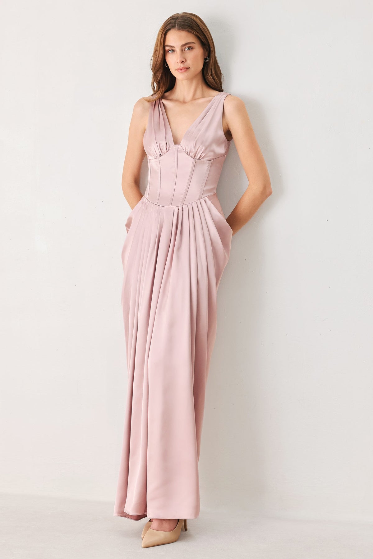 ROSE SCULPT PINK CORSET TULIP-SKIRT MAXI DRESS