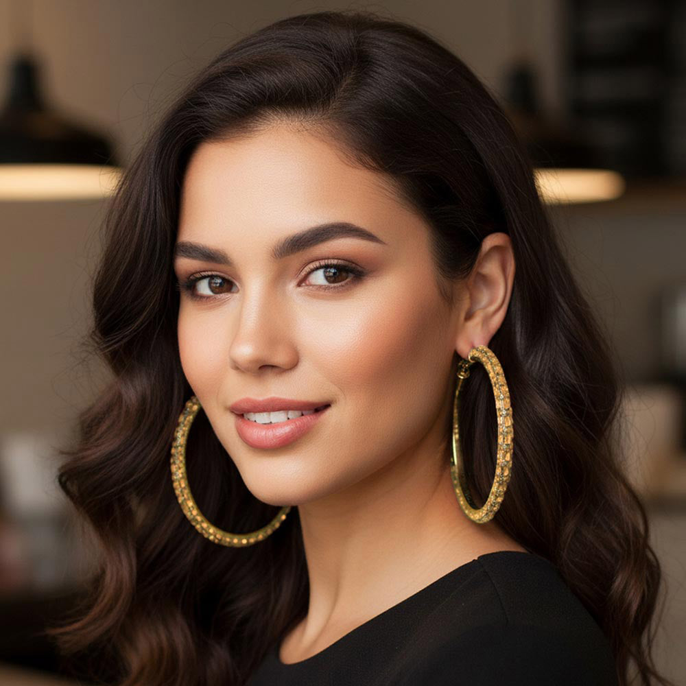 Oversized Baguette Rhinestone Embellished Hoop Earrings