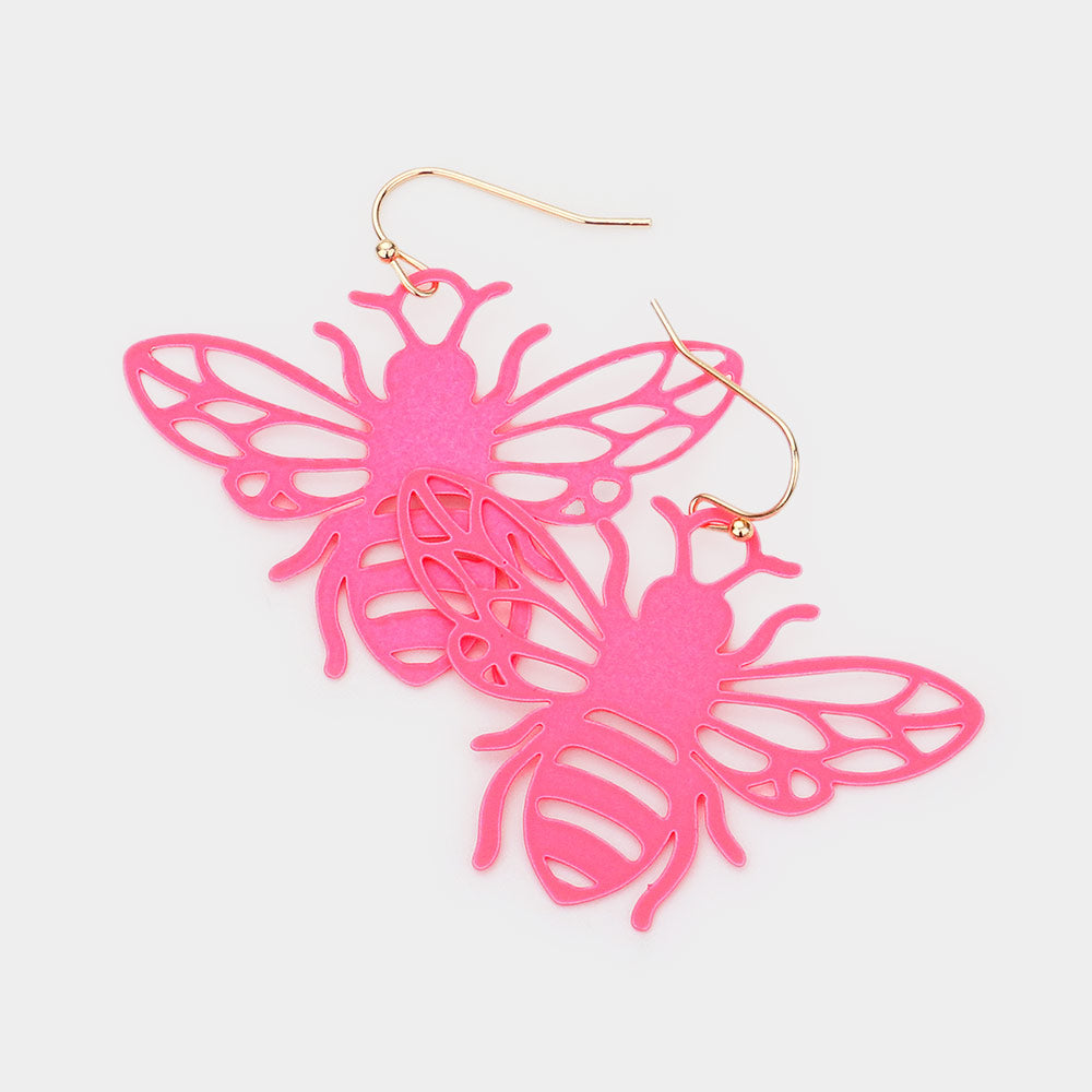 Brass Metal Cutout Honey Bee Dangle Earrings
