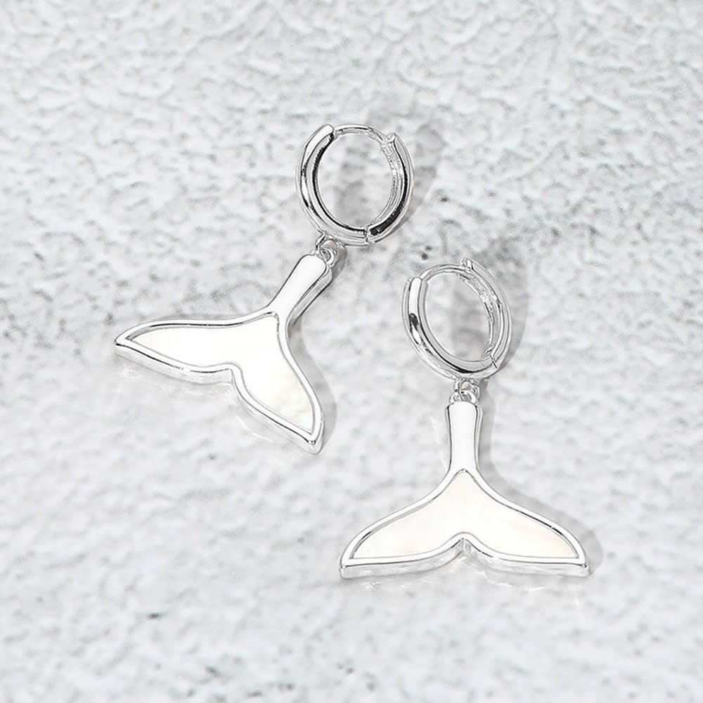 Mother of Pearl Inlay Whale Tale Dangle Earrings