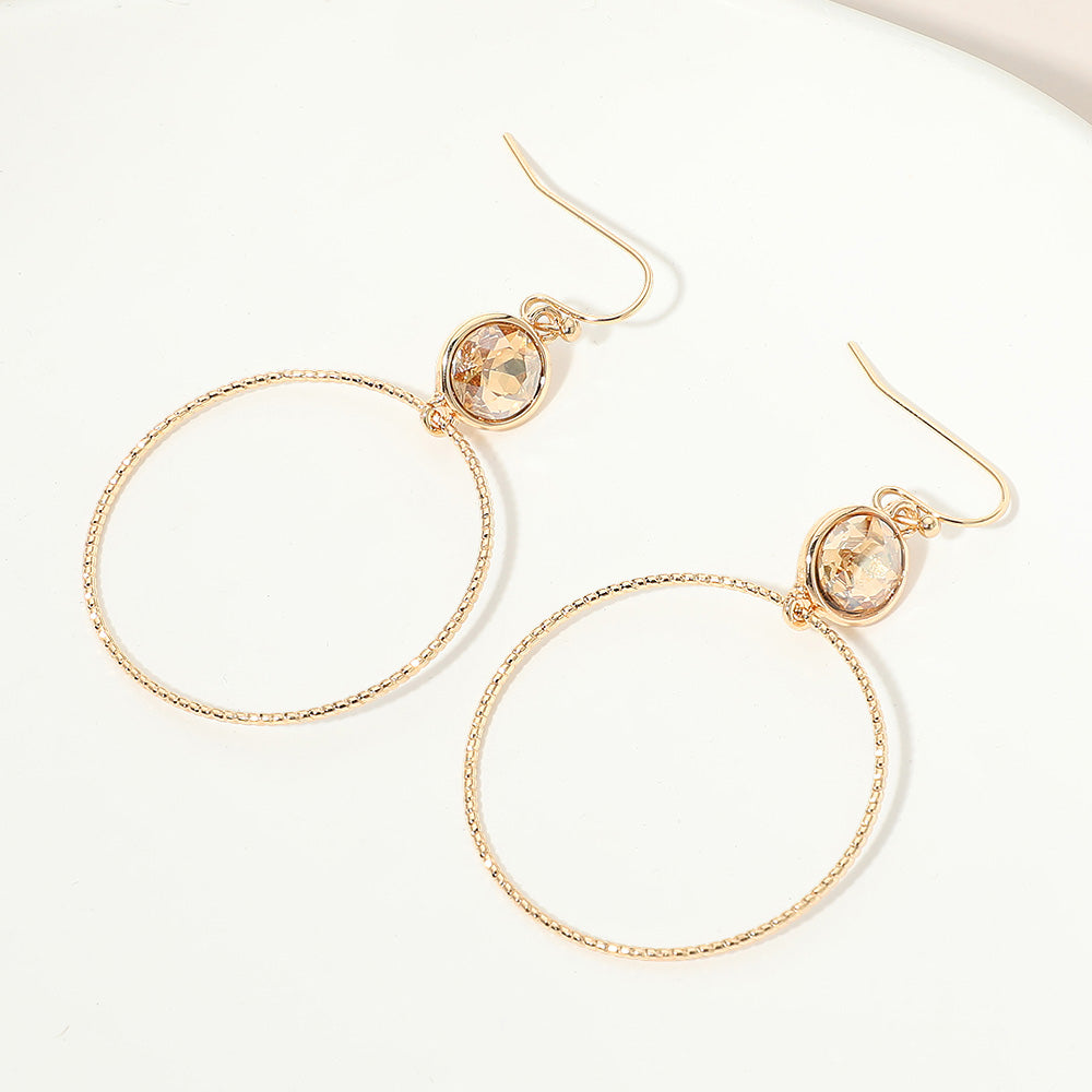 Round Stone Bezel Accent Open Hoop Drop Link Earrings