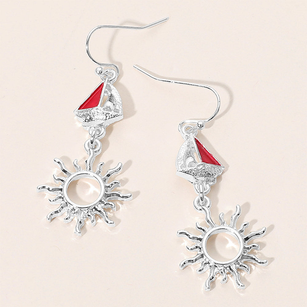 Nautical Sailboat Sun Link Drop Dangle Earrings