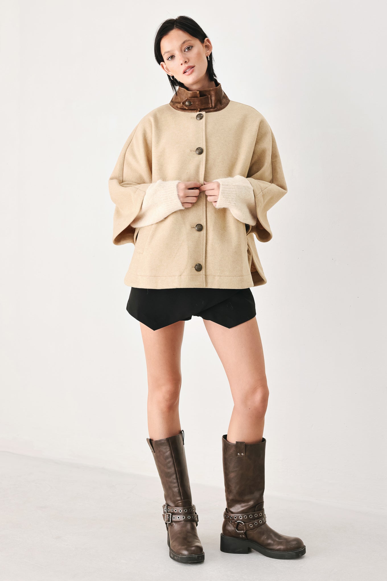 CITY IN MOTION BUCKLED CAPELET JACKET