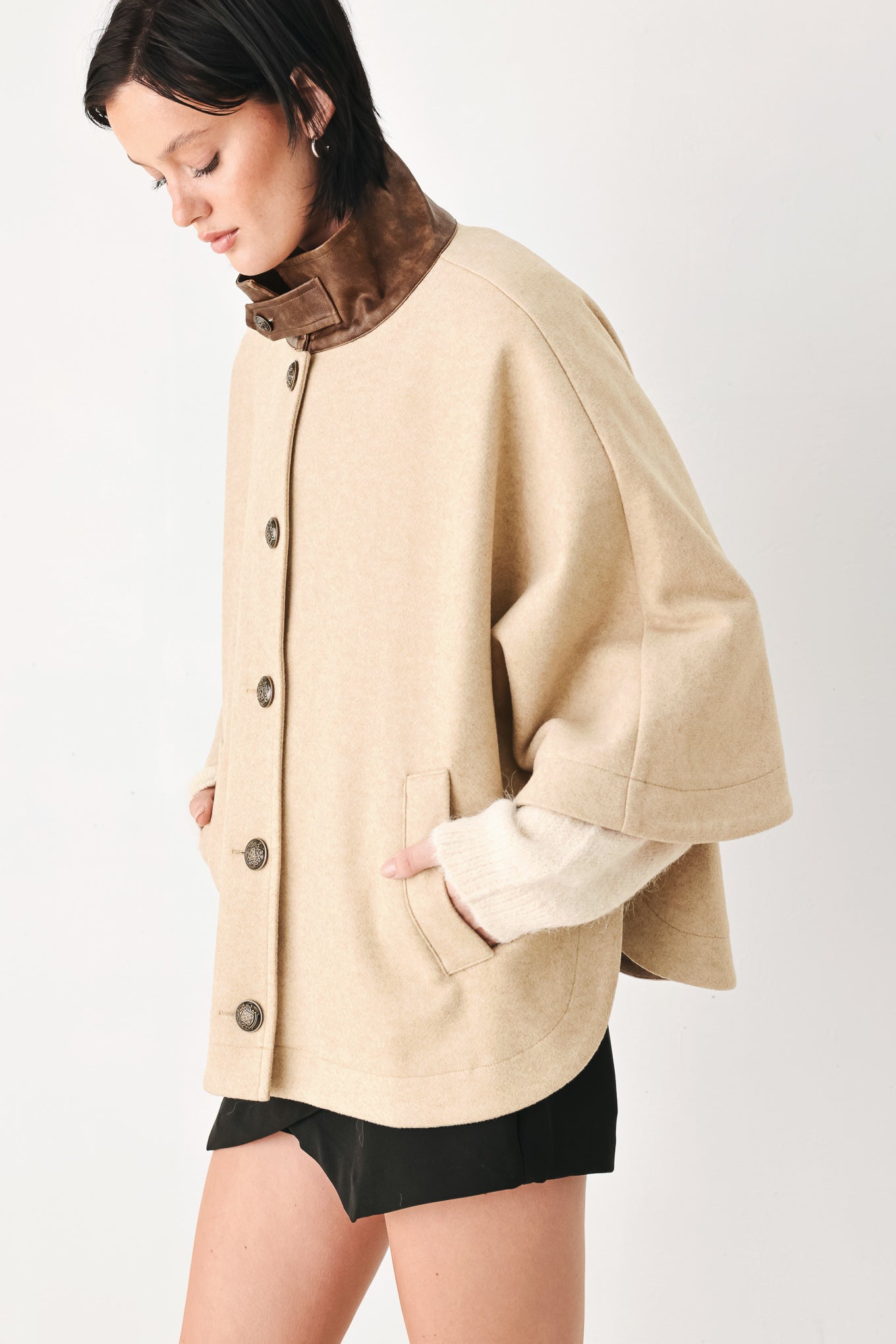 CITY IN MOTION BUCKLED CAPELET JACKET