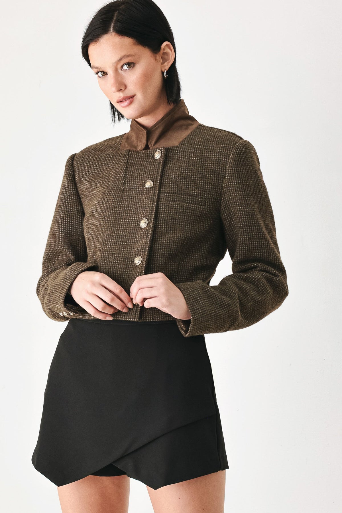 HERITAGE CHARM HOUNDSTOOTH CROP JACKET