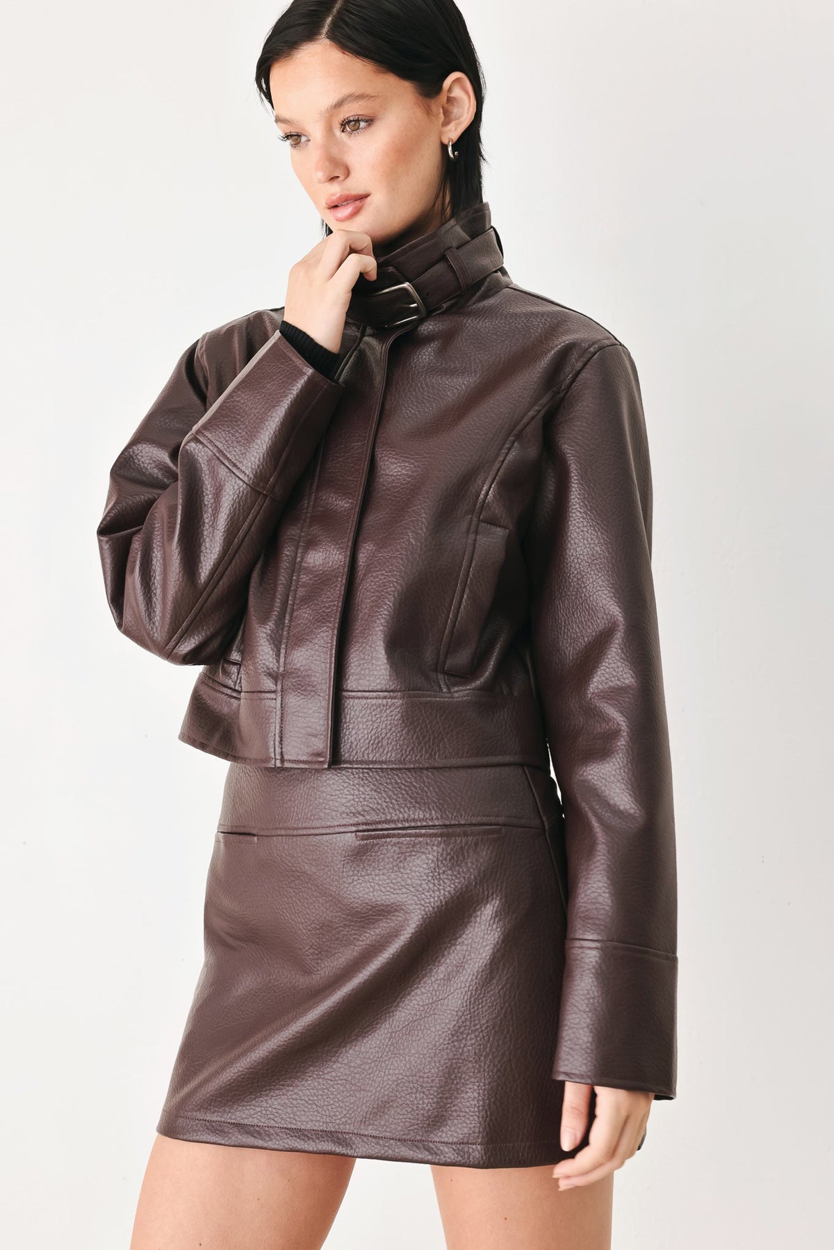 REBEL ROMANCE BUCKLED FAUX LEATHER CROPPED JACKET