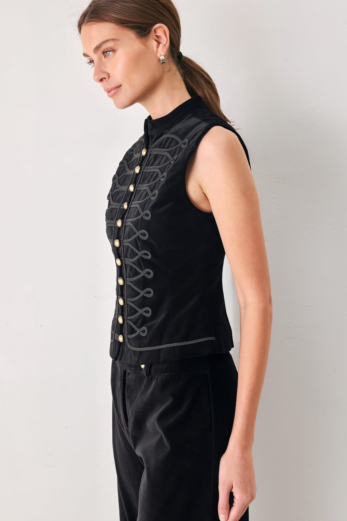 VELVET COMMAND BLACK MILITARY VEST