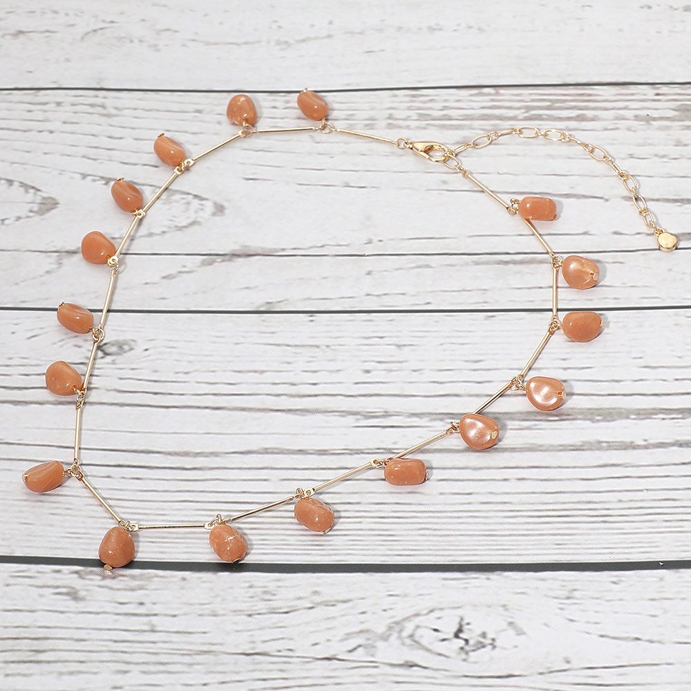 Marbled Resin Beads Drop Station Necklace