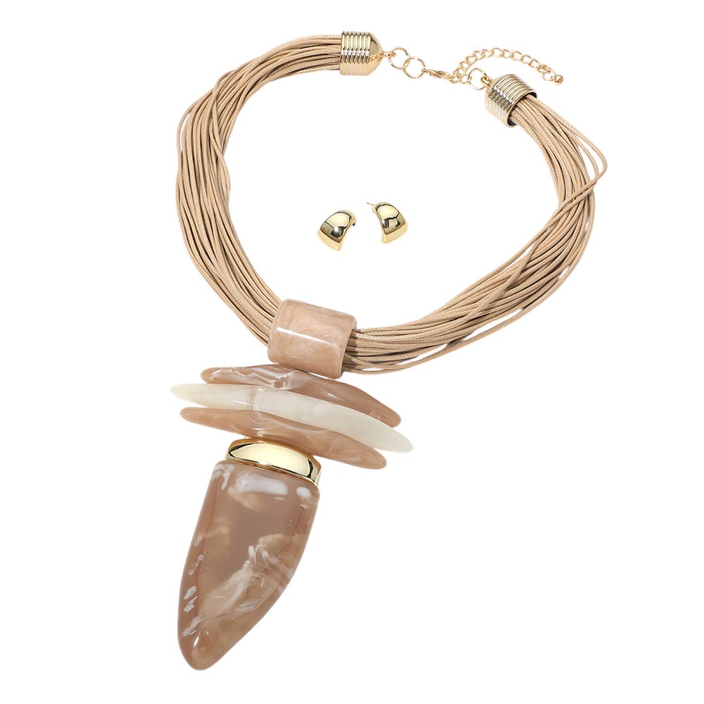 Bold Abstract Marbled Resin Pendant Accent Multi Strand Cord Statement Necklace