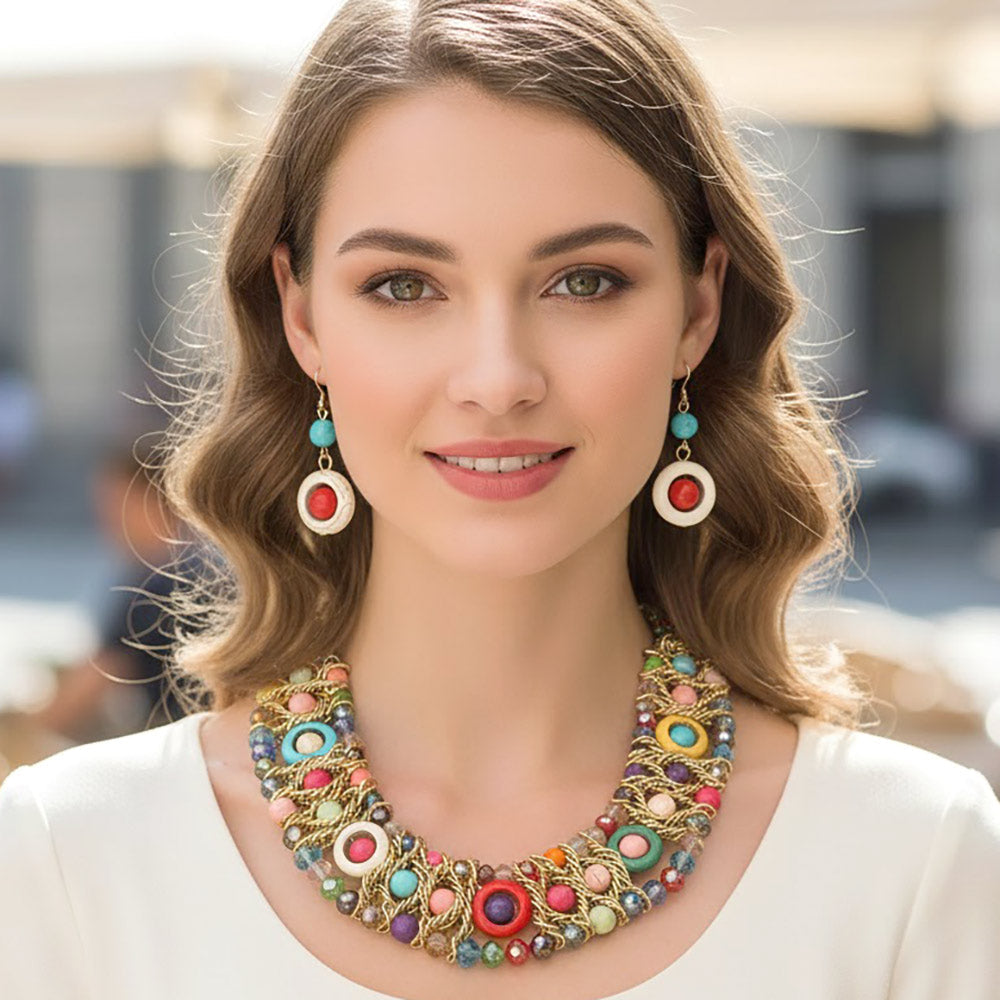 Multi Strand Beaded Statement Necklace