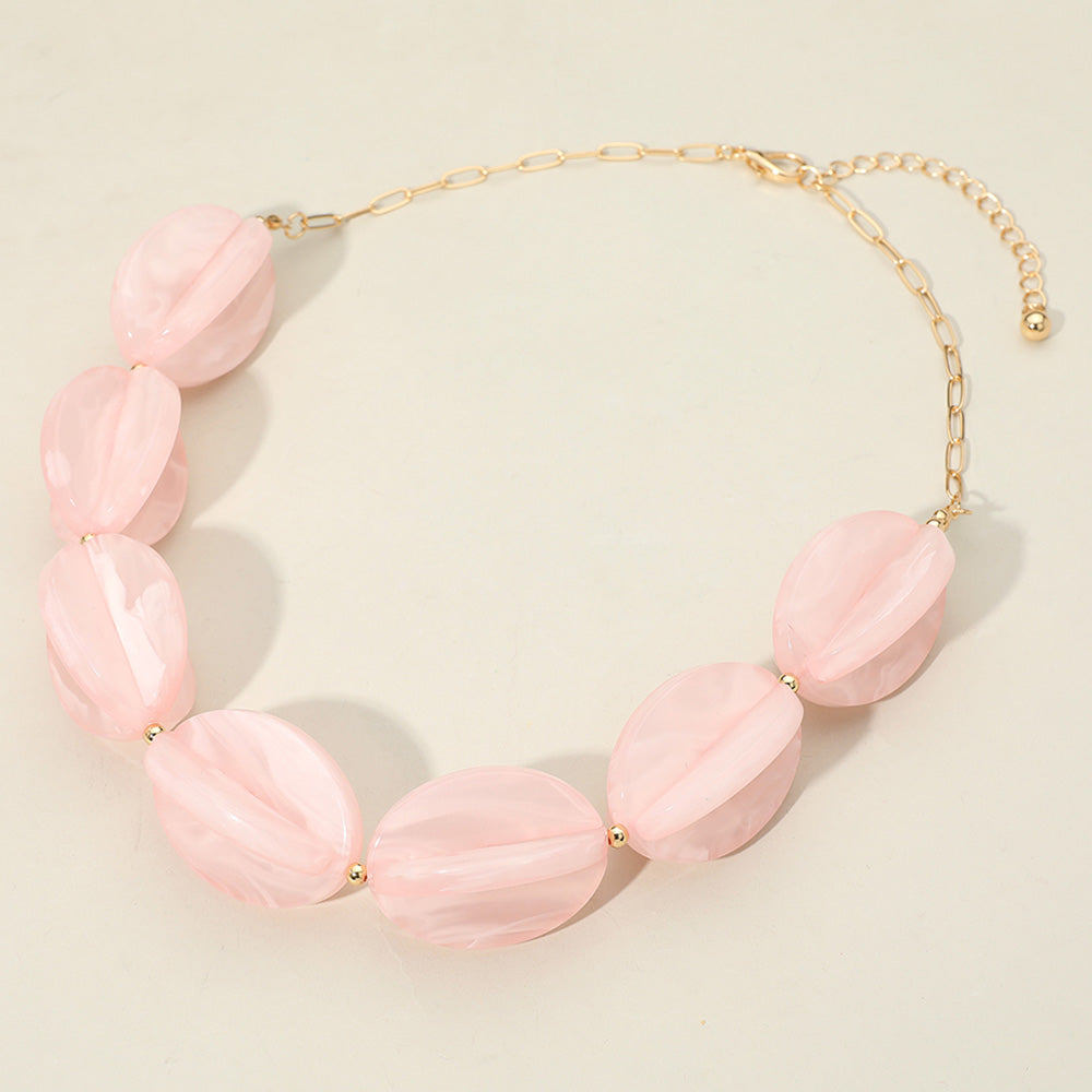 Celluloid Acetate Bold Geometric Flower Bud Beaded Statement Necklace