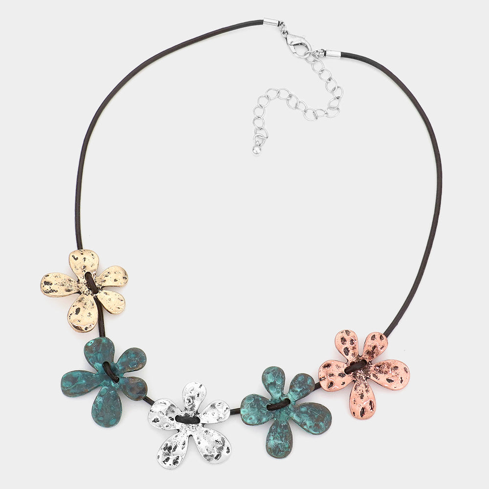 Metal Flower Cord Necklace