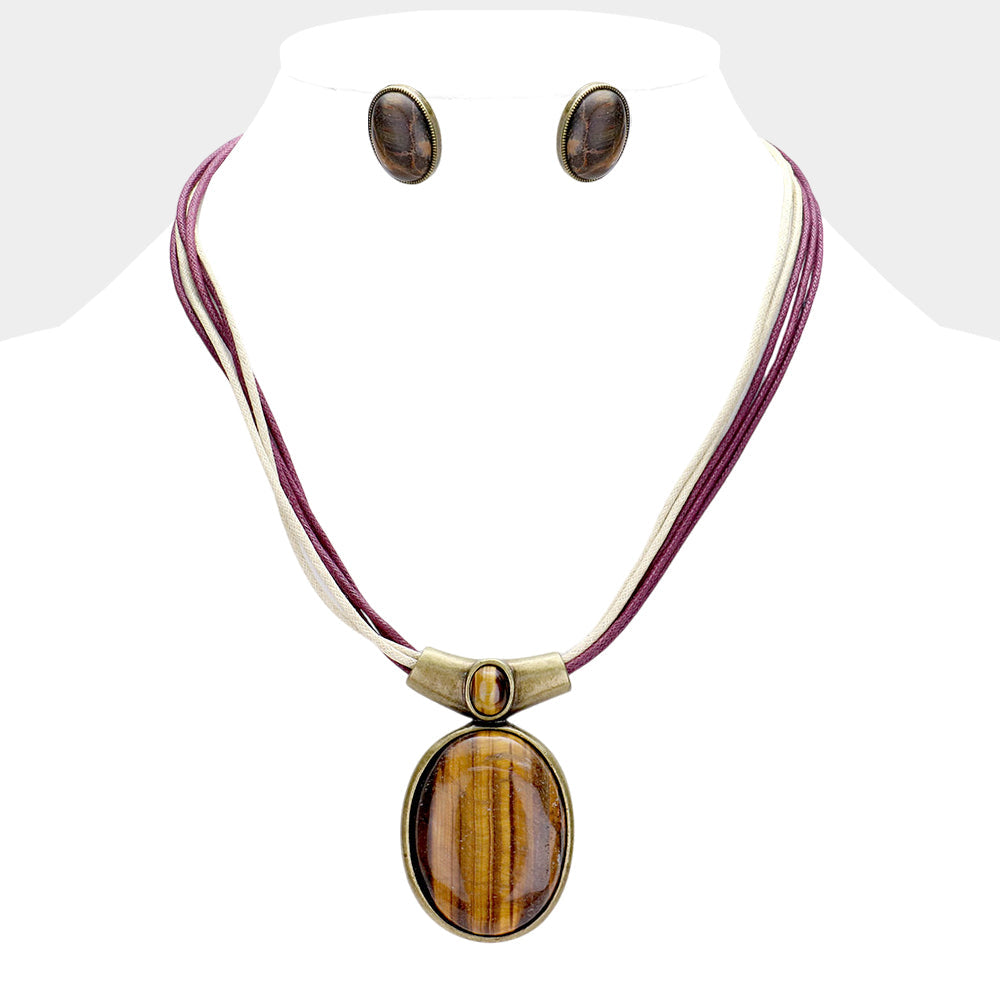 Oval Natural Stone Pendant Necklace