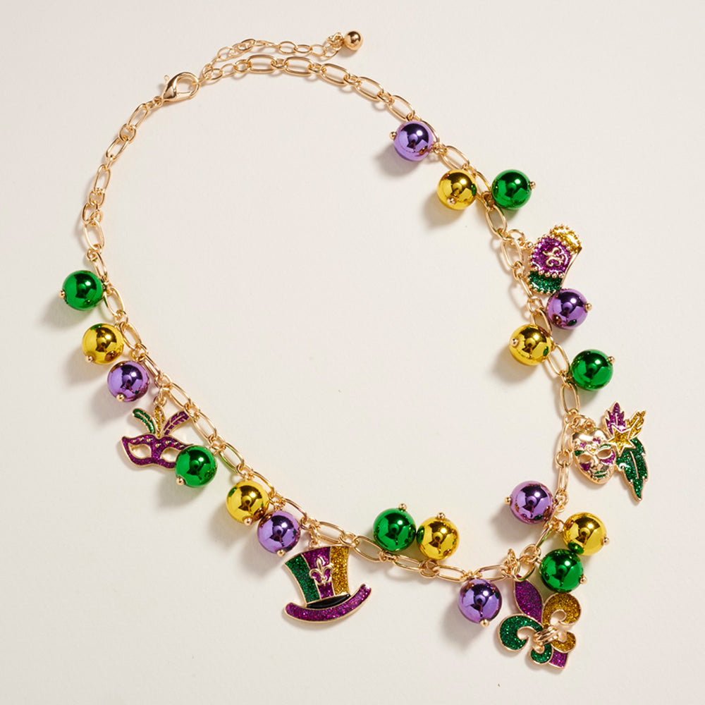 Mardi Gras Beads Charm Statement Necklace