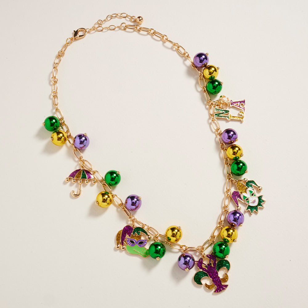 Mardi Gras Beads Charm Statement Necklace