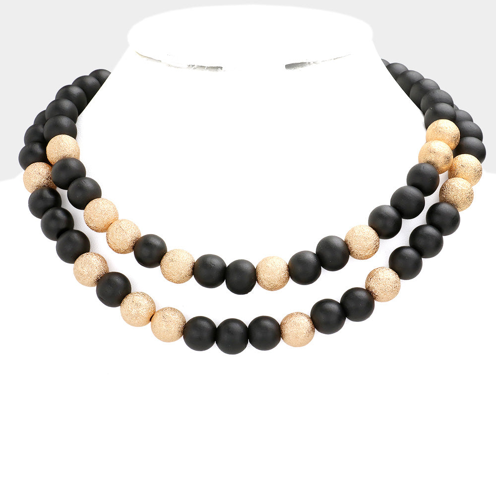 Mardi Gras Brass Metal Wood Ball Double Layered Necklace