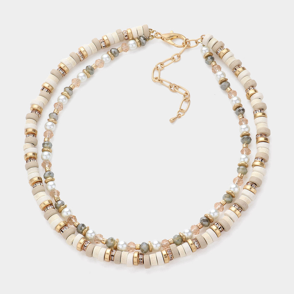 Wood Faceted Beaded Layered Necklace