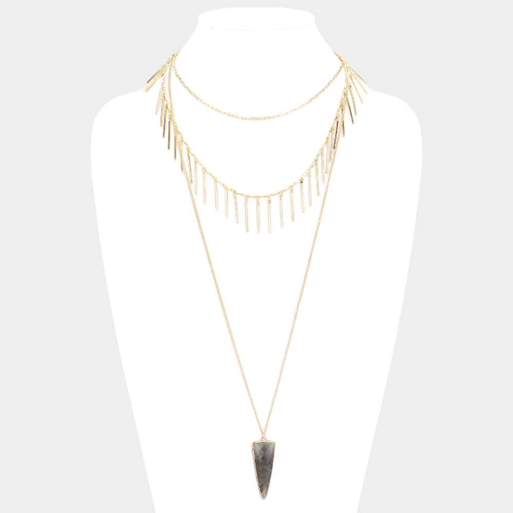 Layered Natural Stone Pendant Necklace