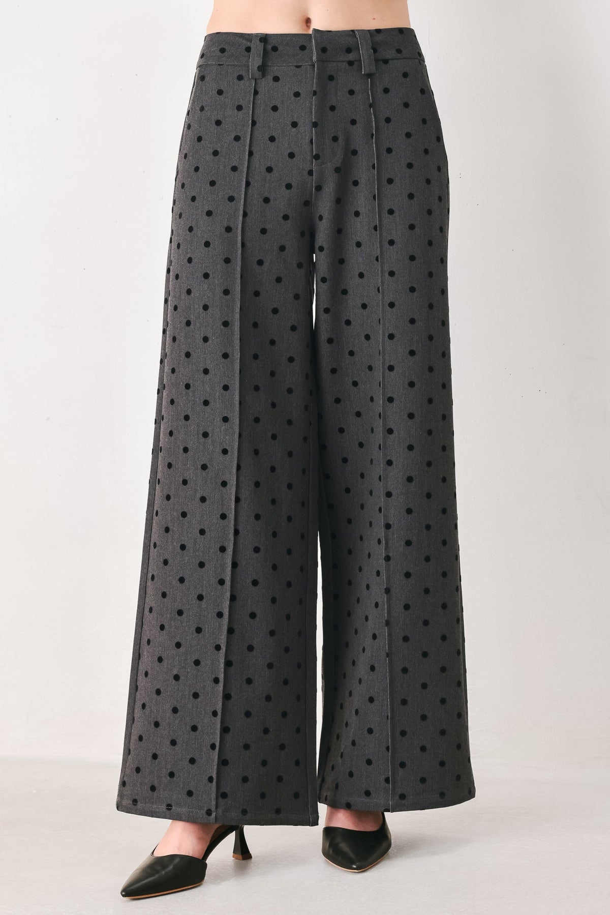 CHARCOAL DOT CHARCOAL WIDE-LEG PANTS