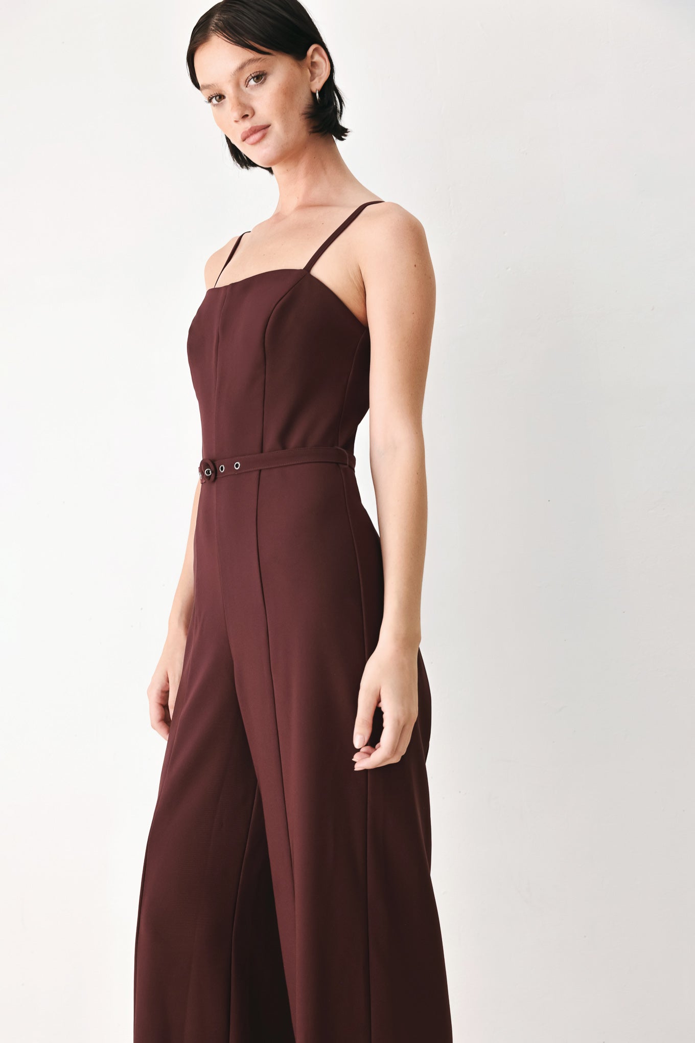 BURGUNDY MODERN MUSE WOVEN JUMPSUIT