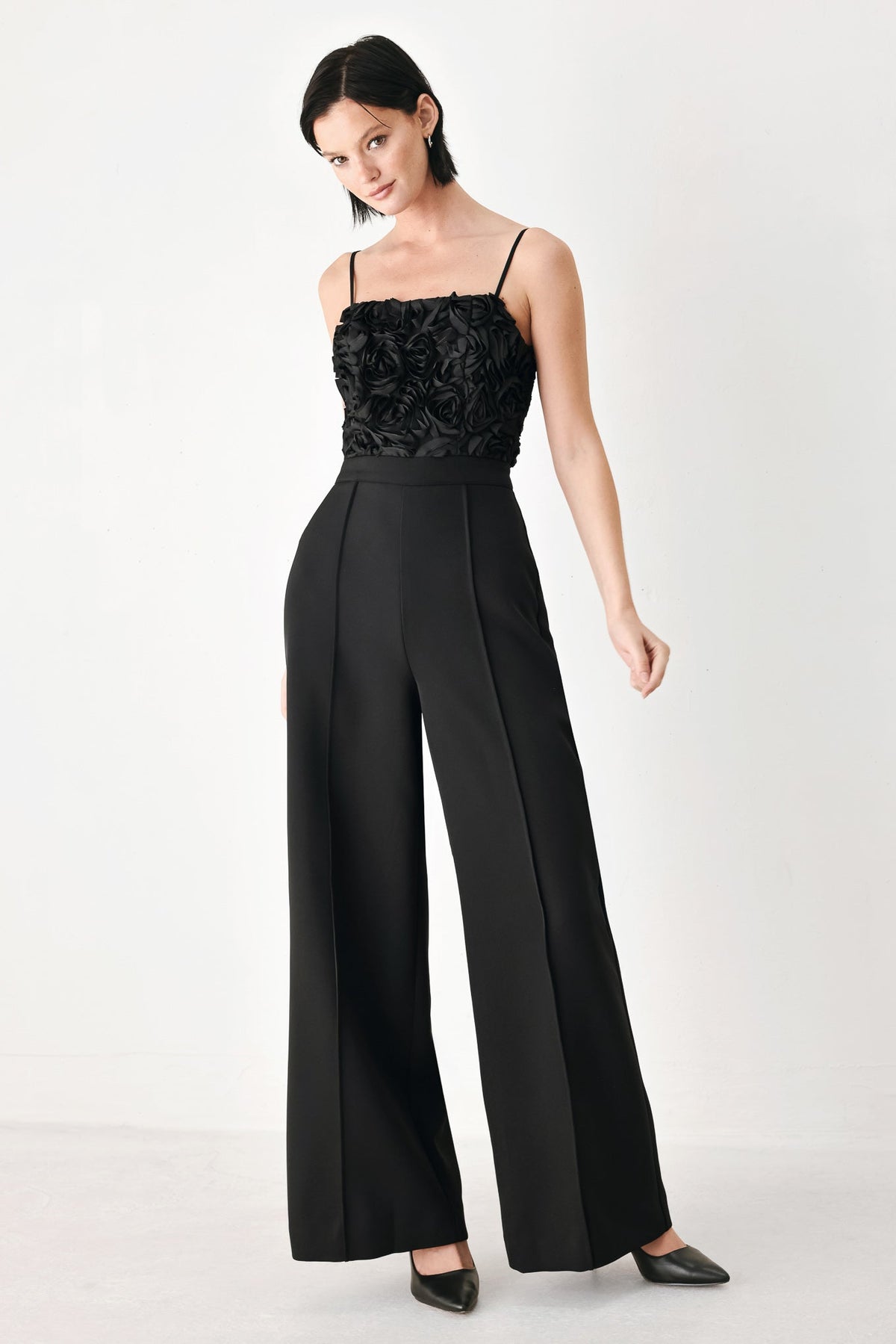 ROSE ALL NIGHT ROSETTE WIDE LEG JUMPSUIT