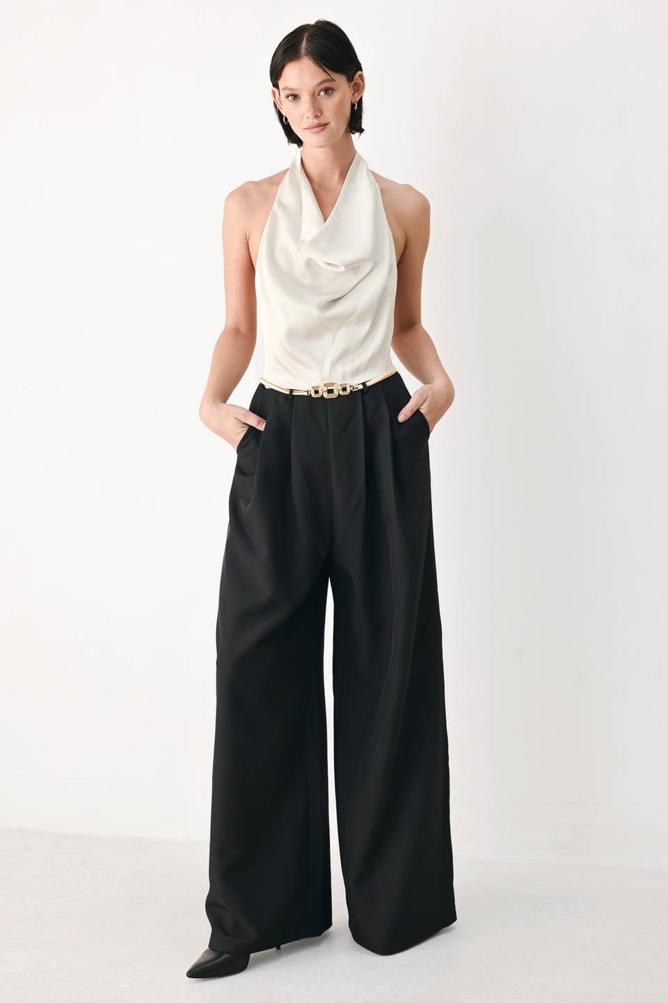 BLACK & CREAM POISE WOVEN JUMPSUIT