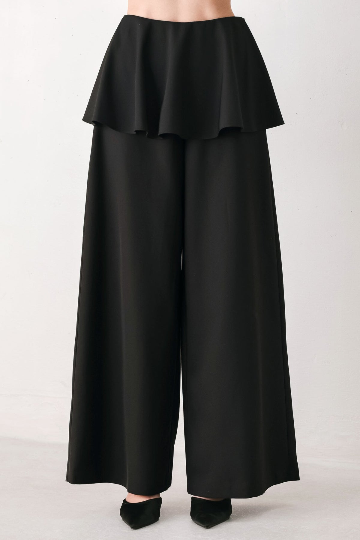 NOIR LAYER BLACK SKIRT-OVERLAY PANTS