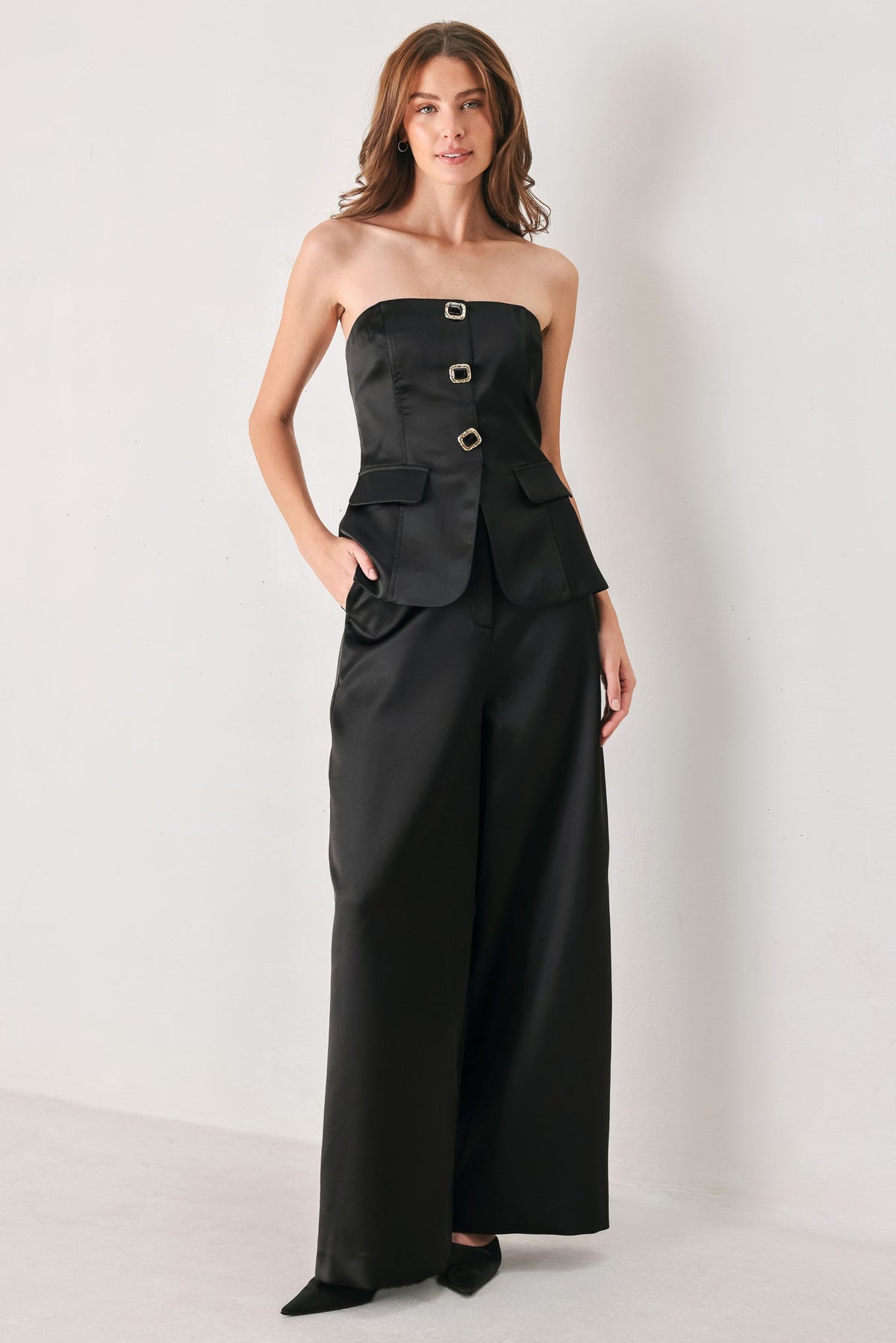 MODERN NOIR BLACK/BURGUNDY WIDE-LEG PANTS